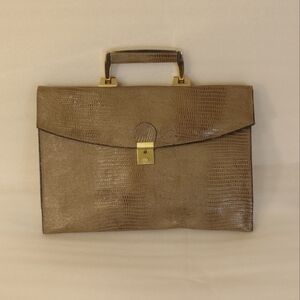 Elegant Brown Crocodile Embossed Handbag